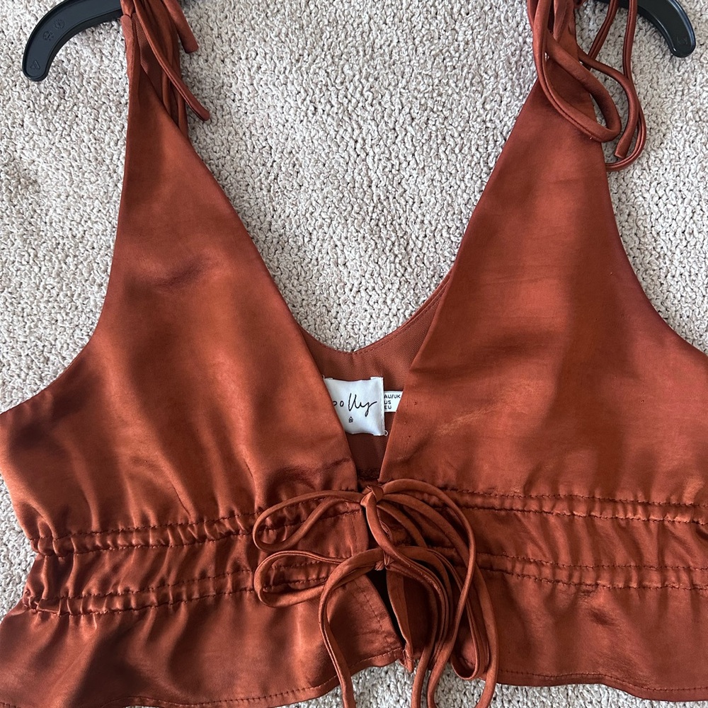 Orange Satin Crop Top
